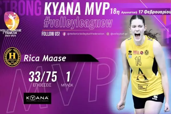 Η Ρίκα Μάασε KYANA MVP της 18ης αγωνιστικής της Volley League Γυναικών
